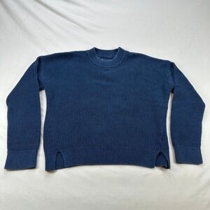OUTERKNOWN Blue Textured Knit Crewneck Sweater‎ Sz SP Organic Cotton Linen Blend